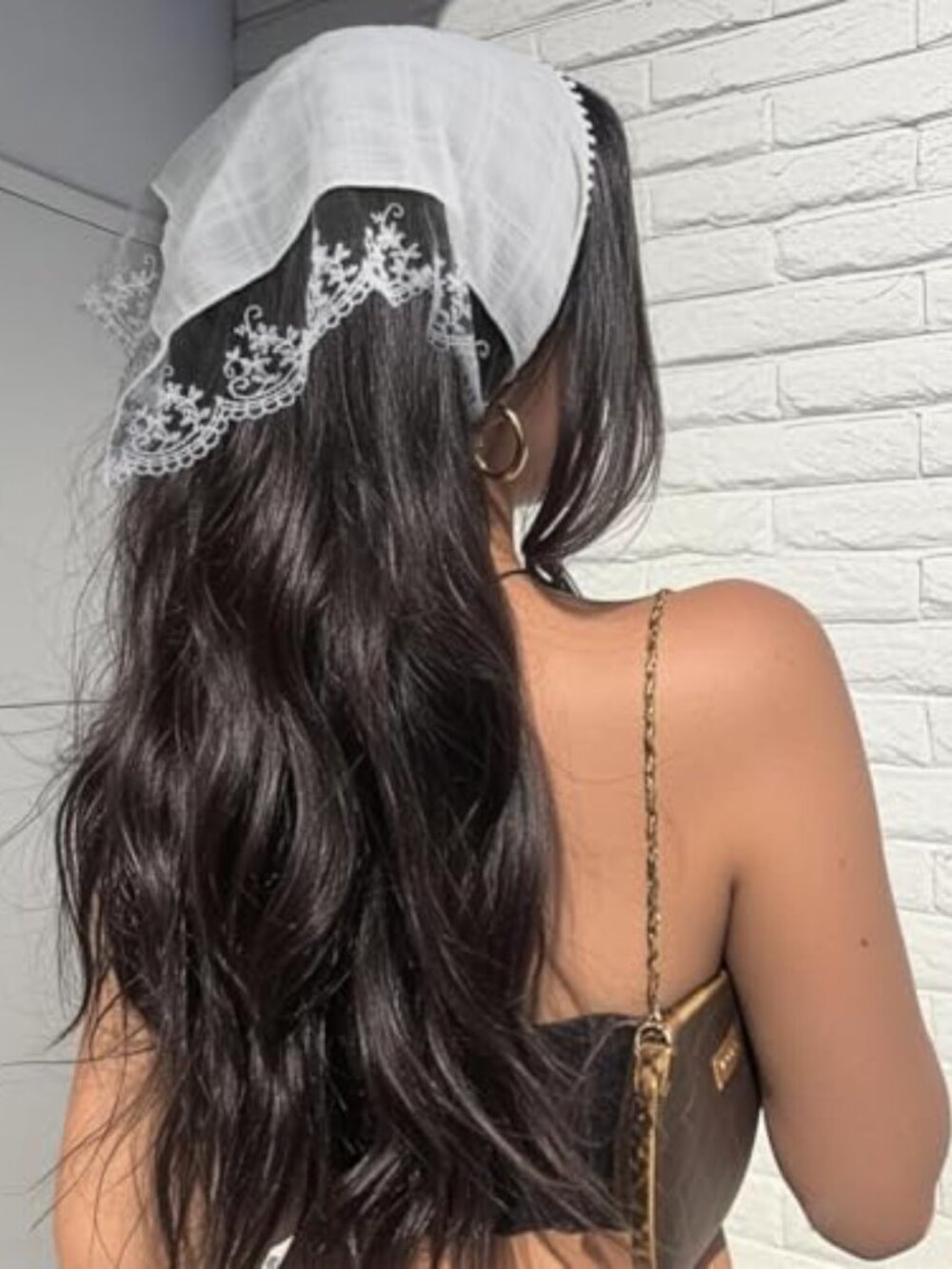 Tie-Back Lace Mesh Bandana Head Scarf for Women Adjustable Breathable Hair - Picture 7 of 7